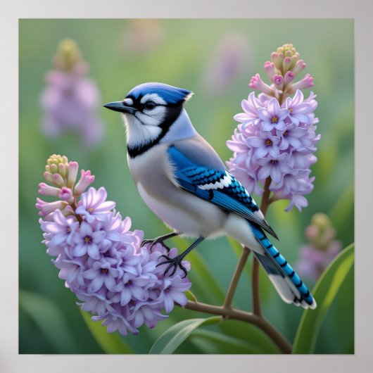 Hübsch Blue Jay Stehend auf Lilac Branchen Poster (Vorne)