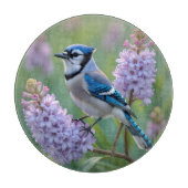 Hübsch Blue Jay Stehend auf Lilac Branchen Schneidebrett (Vorderseite)