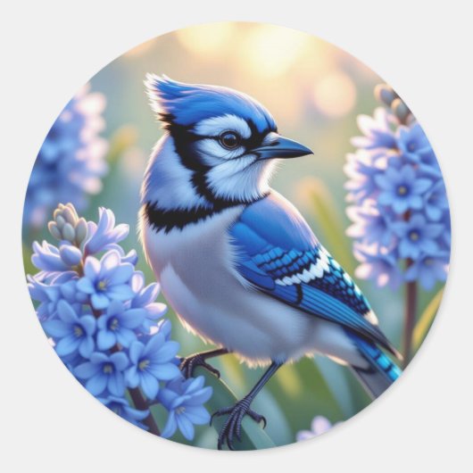 Hübsch Blue Jay und Lilacs AI Illustration Runder Aufkleber (Vorderseite)