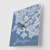 Hübsch Blue Jean Denim Lace Wall Clock Quadratische Wanduhr (Winkel)