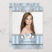 Hübsch Blue Lace Foto Quinceanera Einladung (Vorne/Hinten)