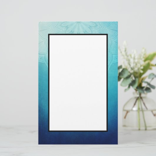 Hübsch Blue Mandala Abstrakt Briefpapier (Stehend Vorderseite)