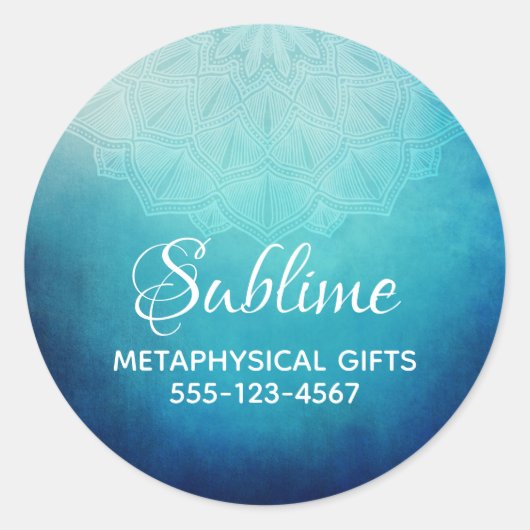Hübsch Blue Mandala Abstrakt Business Runder Aufkleber (Vorderseite)