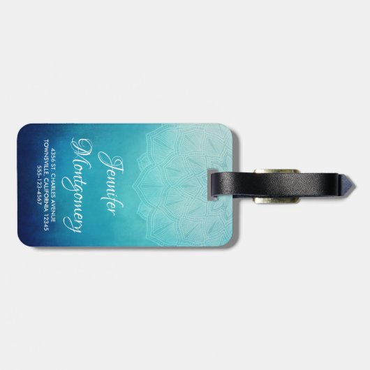 Hübsch Blue Mandala Abstrakt Gepäckanhänger (Rückseite horizontal)