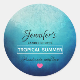 Hübsch Blue Mandala Abstrakt Soap / Kerze Runder Aufkleber