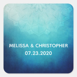 Hübsch Blue Mandala Abstrakt Wedding Quadratischer Aufkleber