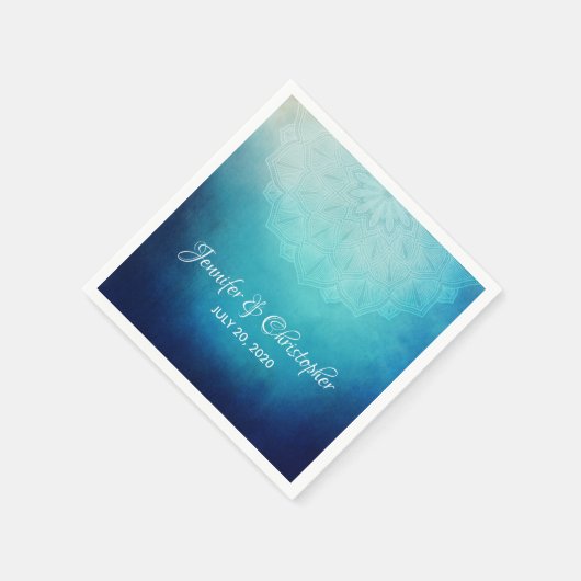 Hübsch Blue Mandala Abstrakt Wedding Serviette (Ecke)