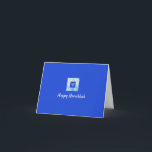 Hübsch Blue Menorah Hanukkah Card Feiertagskarte<br><div class="desc">Schöne Menorah Grafik mit "HAPPY HANUKKAH" in Schriftzeichen. Personalisieren Sie mit Ihrem Namen.</div>