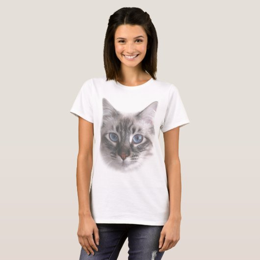Hübsch Blue Mit Augen Kitty T-Shirt (Vorne ganz)