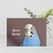 Hübsch Blue Parakeet Foto Geburtstag Einladung (Stehend Vorderseite)