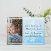 Hübsch Blue Personalize Snowflake Foto Weihnachten Einladung (Stehend Vorderseite)