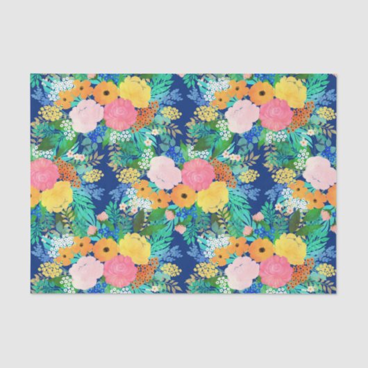 Hübsch-Blue-Pink-Blume Boho Design Seidenpapier (Vorderseite)