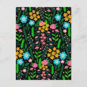 Hübsch Blue Pink Garden Blume Schwarzes Design Feiertagspostkarte