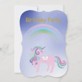 Hübsch Blue Rainbow Einhorn Geburtstag Gold Einladung (Vorderseite)