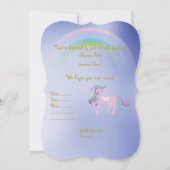 Hübsch Blue Rainbow Einhorn Geburtstag Gold Einladung (Rückseite)