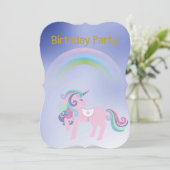 Hübsch Blue Rainbow Einhorn Geburtstag Gold Einladung (Stehend Vorderseite)