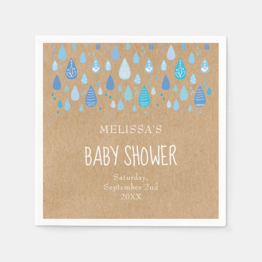 Hübsch Blue Raindrops Baby Shower / Sprinkle Boho Serviette (Vorderseite)