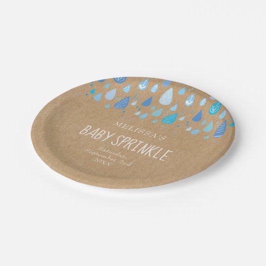 Hübsch Blue Raindrops Baby Sprinkle / Dusche Boho Pappteller (Schrägansicht)
