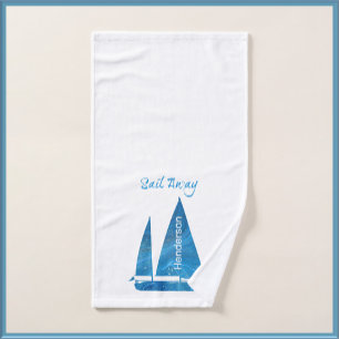 Hübsch Blue Sailboat Nautical Badhandtuch Set