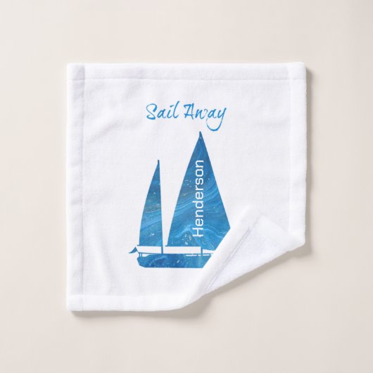 Hübsch Blue Sailboat Nautical Badhandtuch Set (Waschlappen)