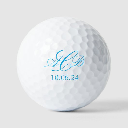 Hübsch Blue Script Initials Monogram Bevorzugung o Golfball (Vorderseite)