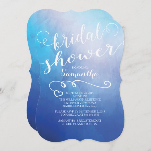 Hübsch Blue Watercolor Bridal Dusche Einladung (Vorne/Hinten)
