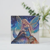 Hübsch Blue Watercolor Fairy Birthday Karte (Stehend Vorderseite)