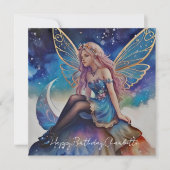 Hübsch Blue Watercolor Fairy Birthday Karte (Vorderseite)