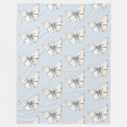 Hübsch Blue White Butterfly Fleecedecke (Vorderseite)