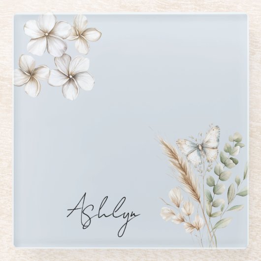 Hübsch Blue White Butterfly Glasuntersetzer (Vorderseite)