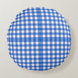 Hübsch Blue White Gingham Design Rundes Kissen