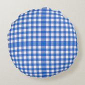 Hübsch Blue White Gingham Design Rundes Kissen (Rückseite)