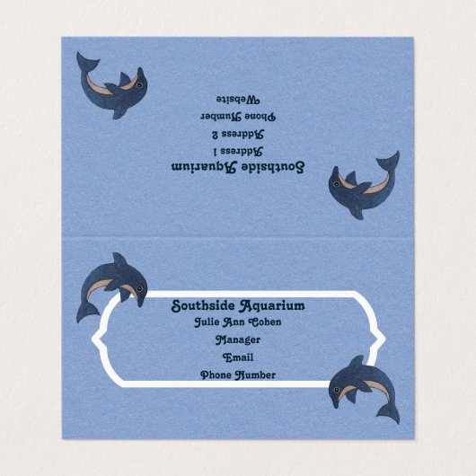 Hübsch Blue White Jumping Delphine auf Light Blue Visitenkarten (Außenseite Aufgefaltet)