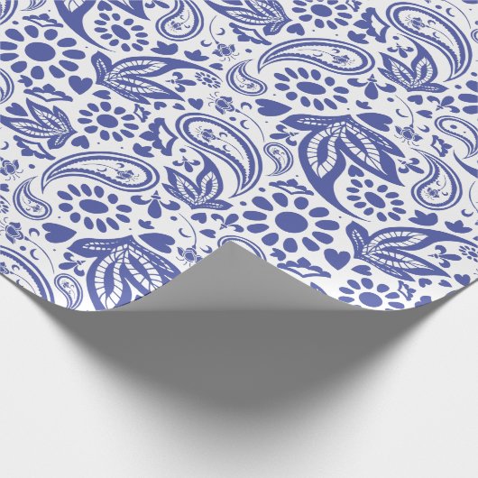 Hübsch Blue White Paisley Boho Muster Geschenkpapier (Ecke)