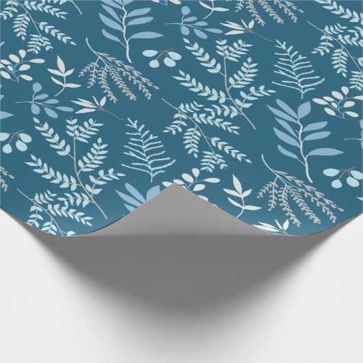 Hübsch Blue Winter Botanischer Urlaub Weihnachten Geschenkpapier (Ecke)