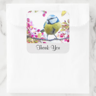 Hübsch Blue & Yellow Bird auf einer Zweigstelle V Quadratischer Aufkleber