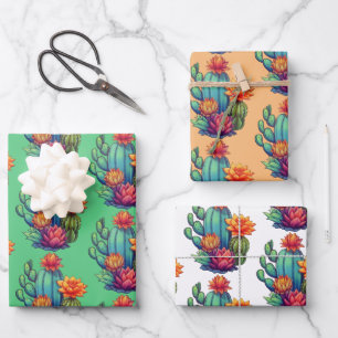 Hübsch blühende Kaktus-Blume Geschenkpapier Set