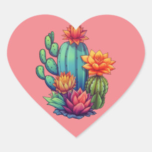 Hübsch blühende Kaktus-Blume Herz-Aufkleber