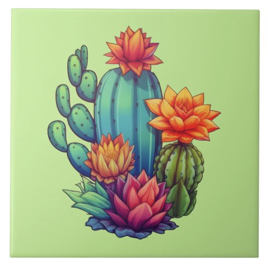 Hübsch blühende Kaktus Fliese (Vorderseite)