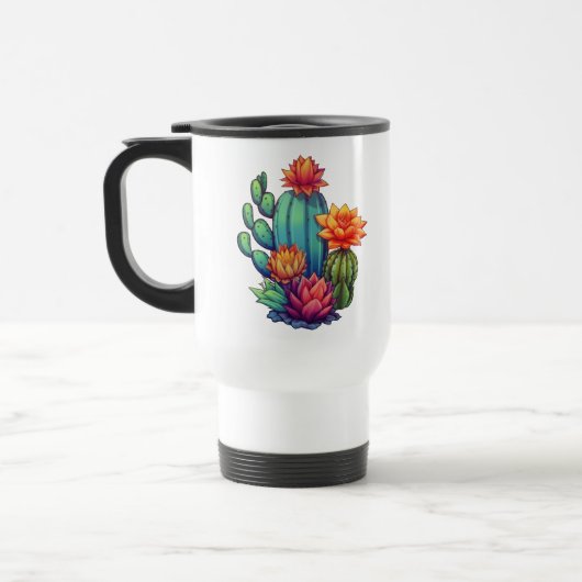 Hübsch blühende Kaktus Reisebecher (Links)