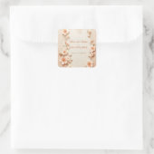 Hübsch blühende romantische Pfirsichhochzeit Quadratischer Aufkleber (Tasche)