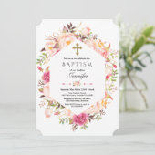 Hübsch Blush Bloral Geometric Dusty Blue Taufe Einladung (Stehend Vorderseite)