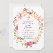 Hübsch Blush Bloral Geometric Dusty Blue Taufe Einladung (Vorderseite)