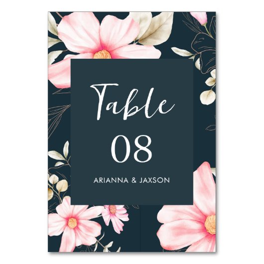 Hübsch Blush Blue Floral Wedding Tischnummer (Vorderseite)