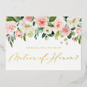 Hübsch Blush Blume wirst du meine Ehrenmatrone sei Folieneinladung (Vorderseite)