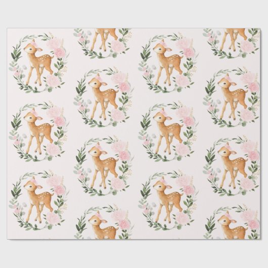 Hübsch Blush Blumenwald Hirsche Baby Fauna Geschenkpapier (Flach)