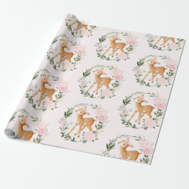 Hübsch Blush Blumenwald Hirsche Baby Fauna Geschenkpapier