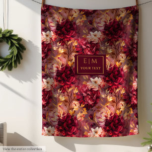 Hübsch Blush Burgund Gold Aquarellblume Fleecedecke
