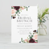 Hübsch Blush Burgundy Blumenbrunch Brautparty Brun Einladung (Stehend Vorderseite)