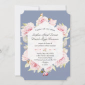 Hübsch Blush Floral Geometric Dusty Blue Wedding Einladung (Vorderseite)